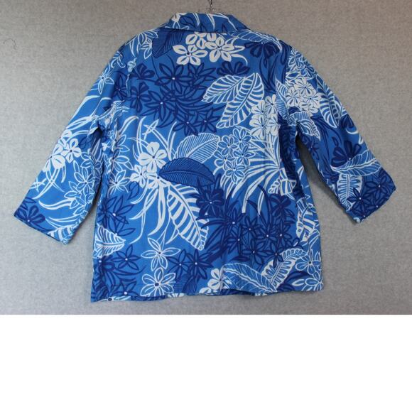 Life Style Woman 1X‎ Blue Hawaiian 3/4 Sleeve Button Up Jacket/Top - Picture 7 of 7
